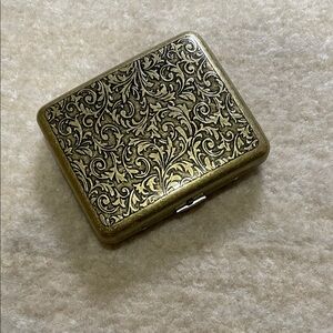 Engraved Brass Floral Cigarette Case - Gold Tone